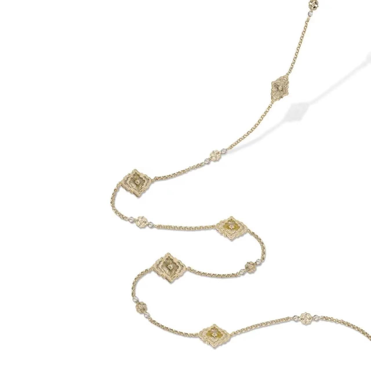 BQLT-JAUNEC018026 Gold silk mother-of-pearl set chain European double flower four-leaf clover necklace