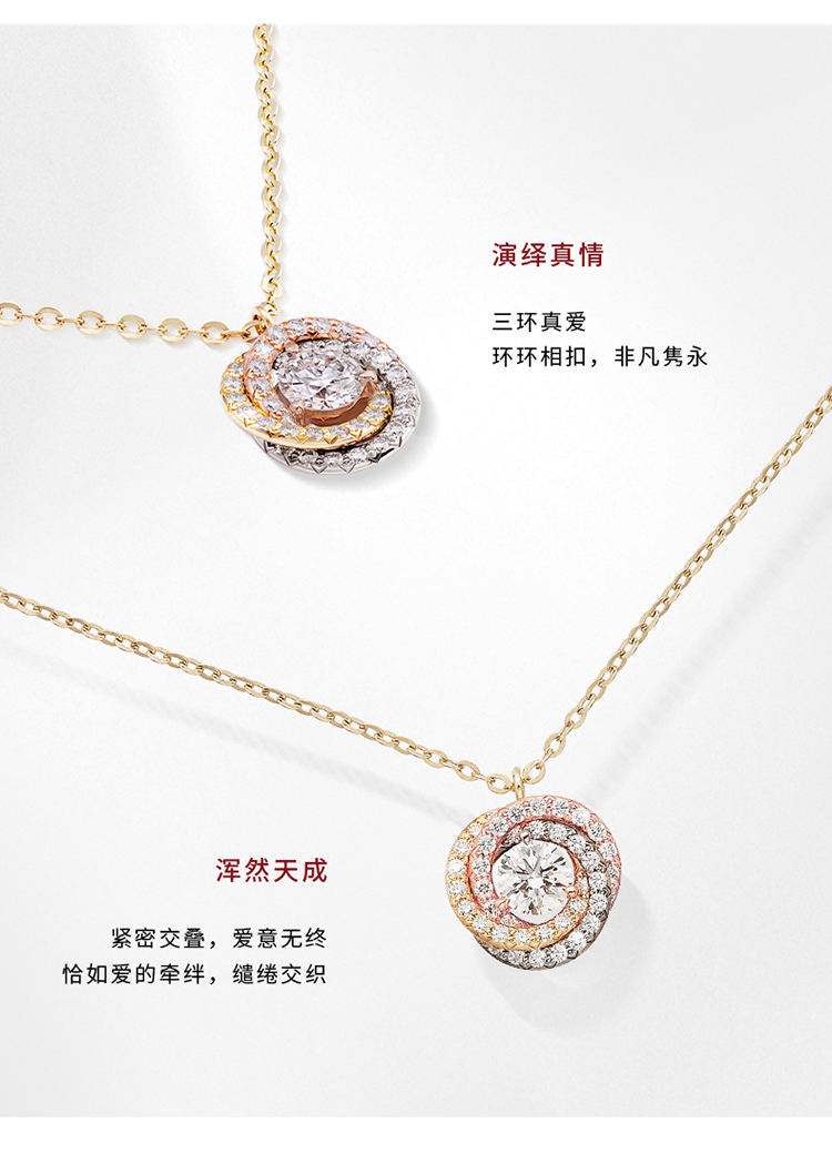 KDY-B7224807 three-ring three-color gold diamond pendant with central main diamond