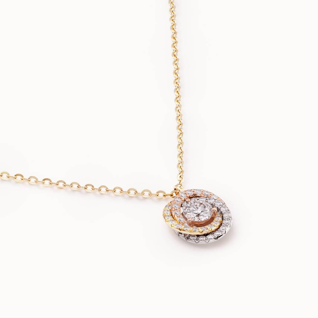 KDY-B7224807 three-ring three-color gold diamond pendant with central main diamond