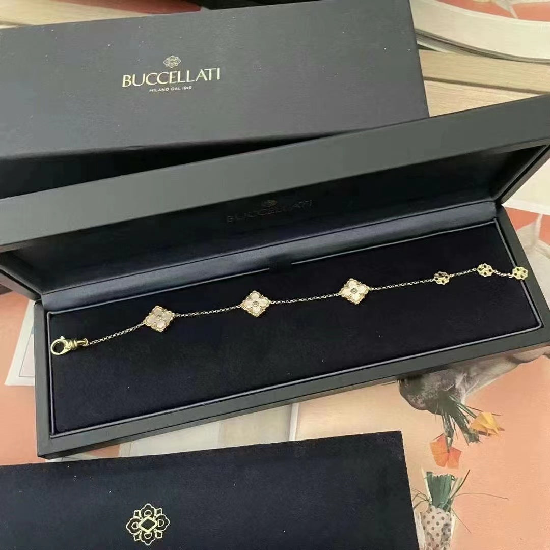 BQLT-BRC158114 Same front and back agate European style four-leaf clover flower-shaped bracelet with 5 flowers