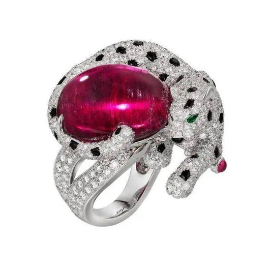 KDY-N598524 ruby leopard ring brooch dual use