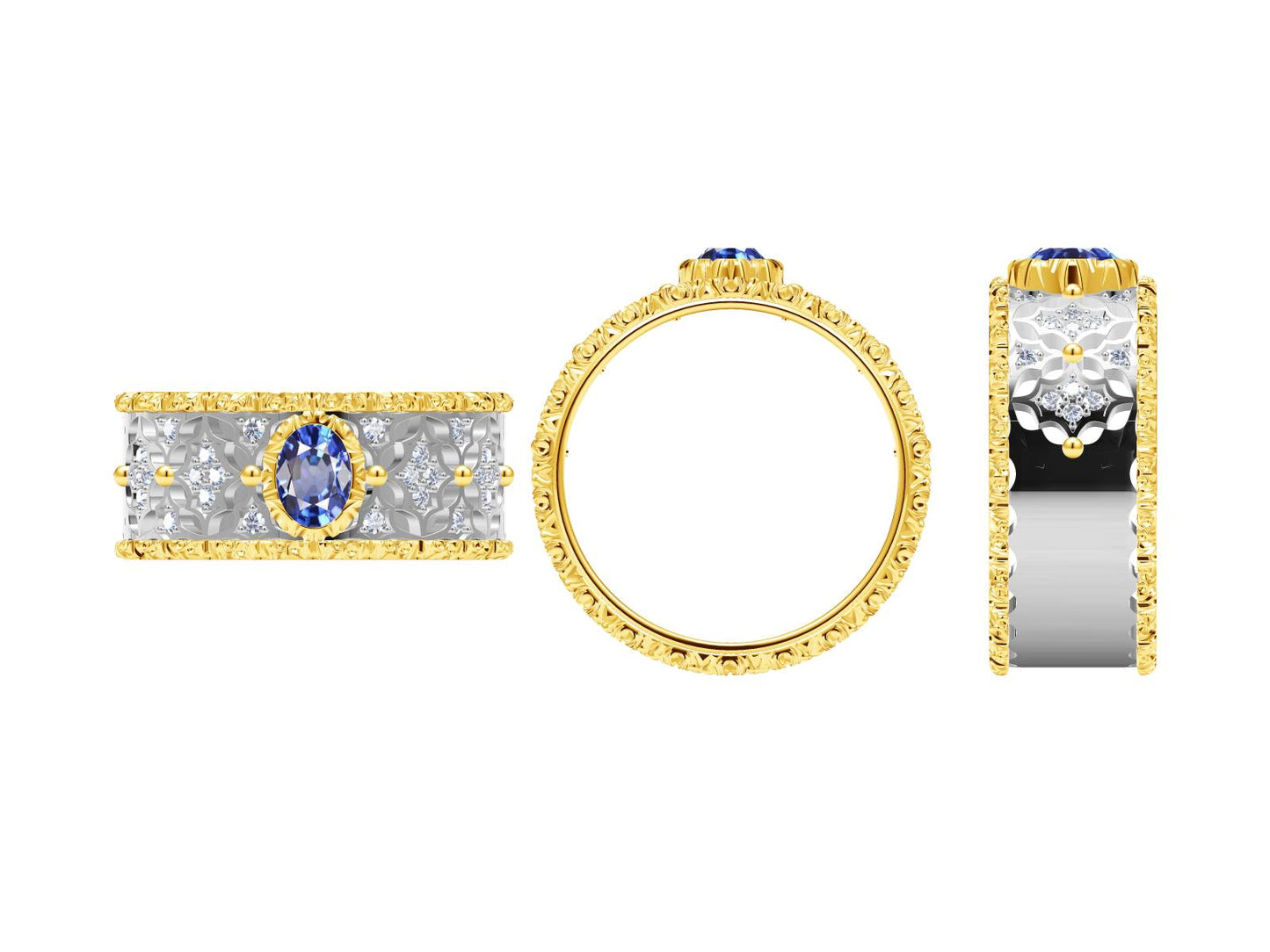 BQLT-RIN694112 bezel-set egg-shaped 3.7x5mm color-separated hollow straight-edge arm ring