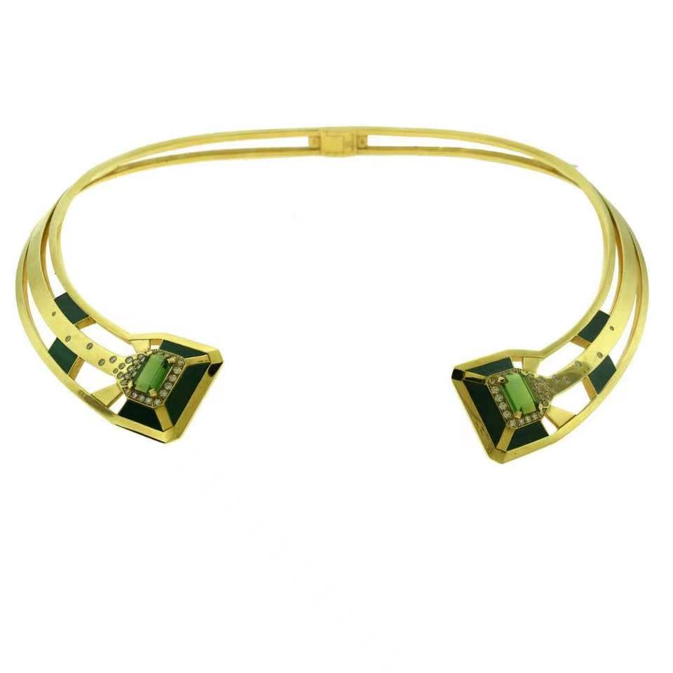 XNE-J11137 malachite double-headed octagonal main stone open necklace