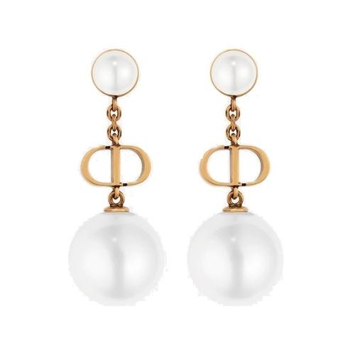 DIOR-4158412 客版CD光金字母双珍珠耳钉 大珍珠14mm