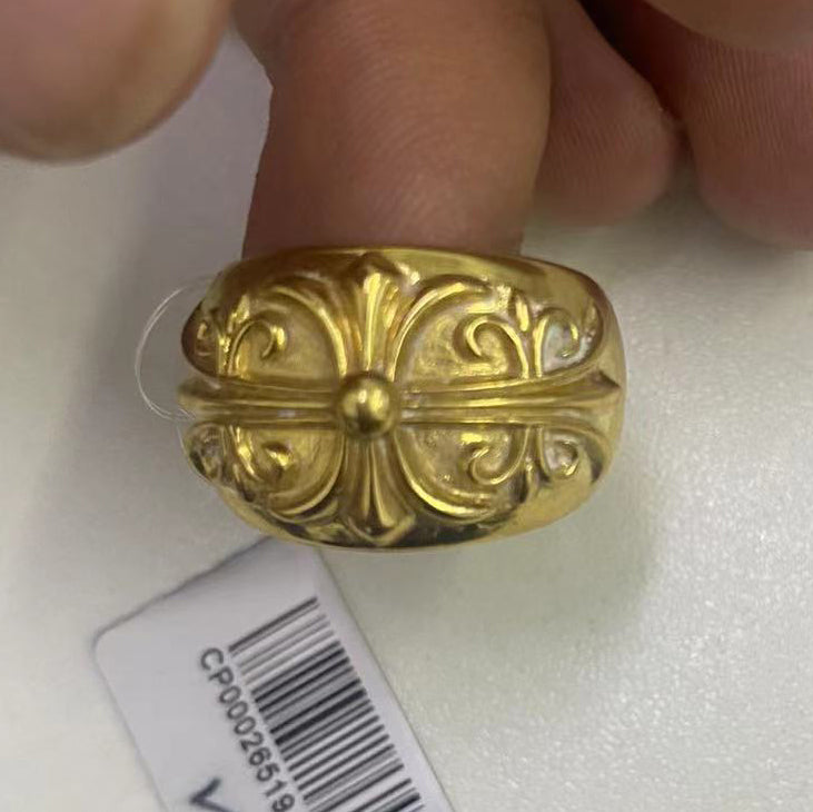 KLX-CH38724 guest version light gold cross thatch ring
