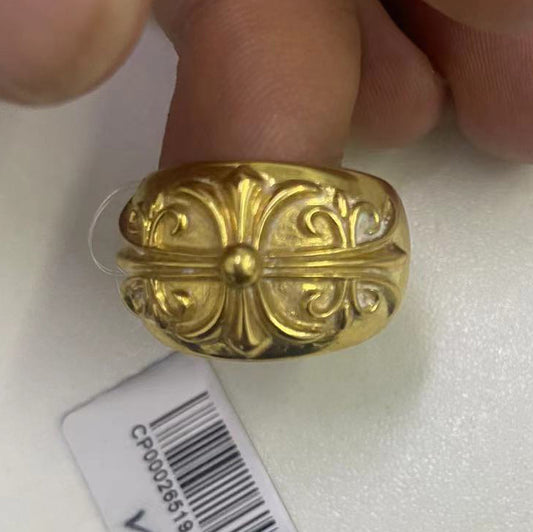 KLX-CH38724 guest version light gold cross thatch ring