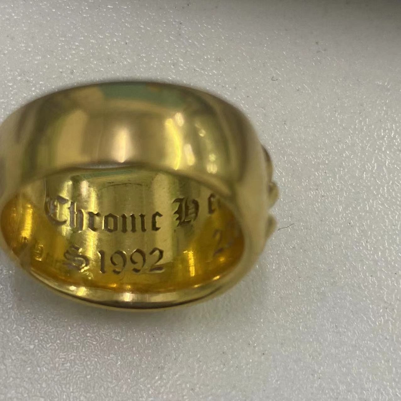 KLX-CH38724 guest version light gold cross thatch ring