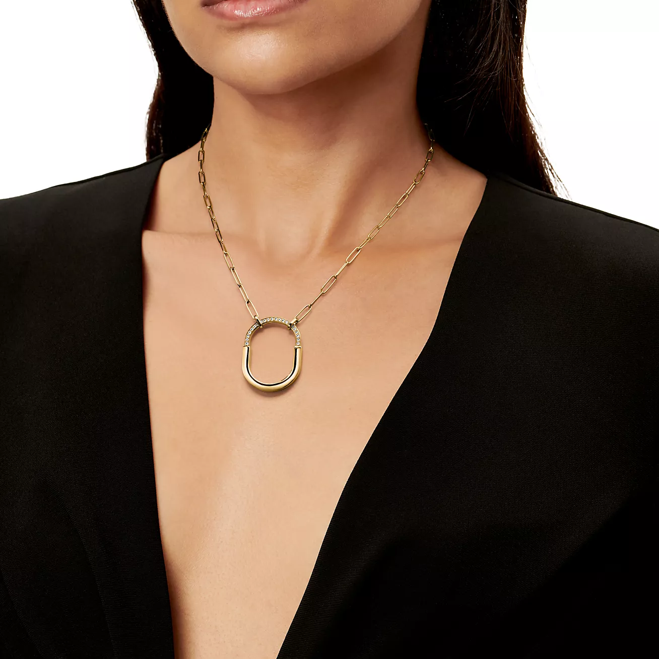 TIF-72342194 Large Love Activity Lock Colored Half Diamond Necklace