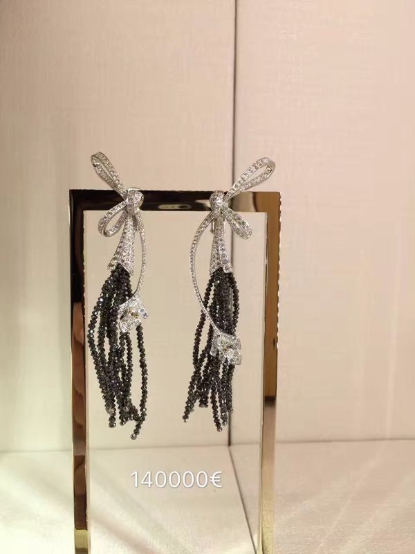 XNE-J74720 bow ribbon full diamond ear clips
