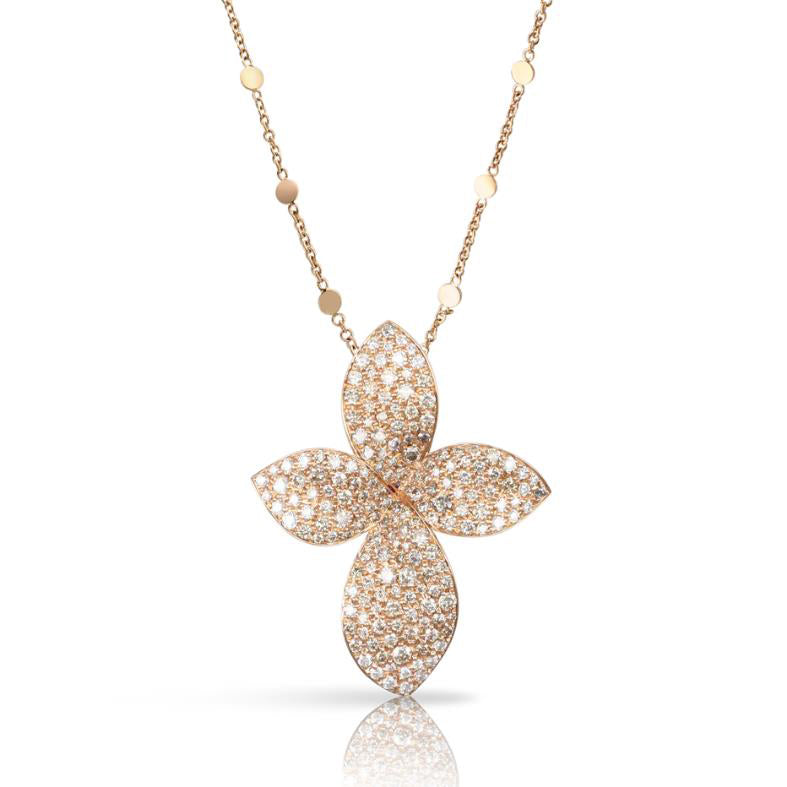PB-16458R full diamond honeycomb bottom four petal pendant necklace