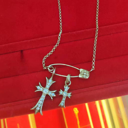 KLX-CH91576 guest version paper clip pin cross pendant