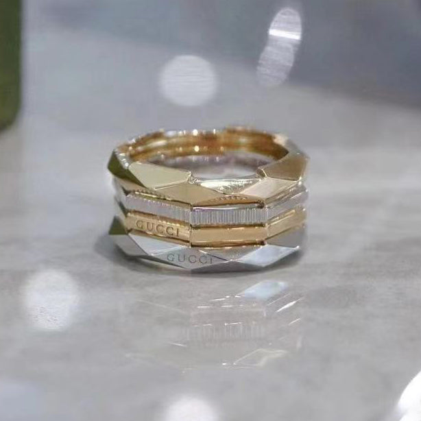 GC-476944 Light gold bamboo envelope ring engraved rhombus special-shaped ladder arm ring 14# (set of 3 styles)