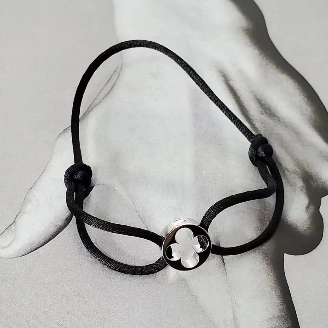 LV-Q95202 15MM wide black rope four-leaf clover passepartout bracelet