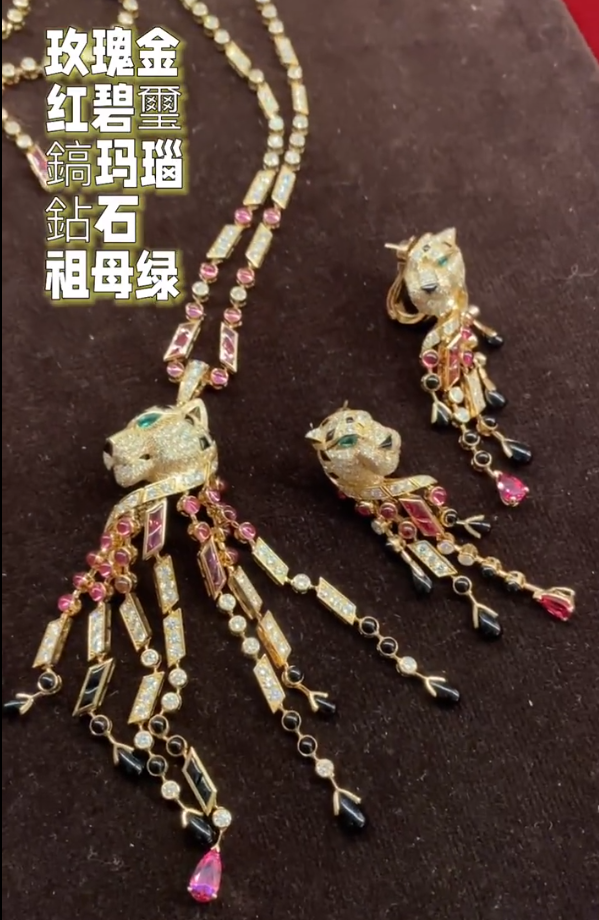 KDY-H8000485 side head leopard earrings pink diamond version side head hanging chain earrings
