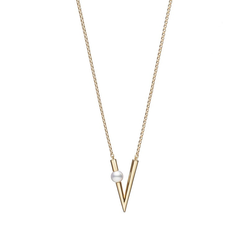 YMB-PP20641 V-shaped pearl 6mm tether pendant necklace