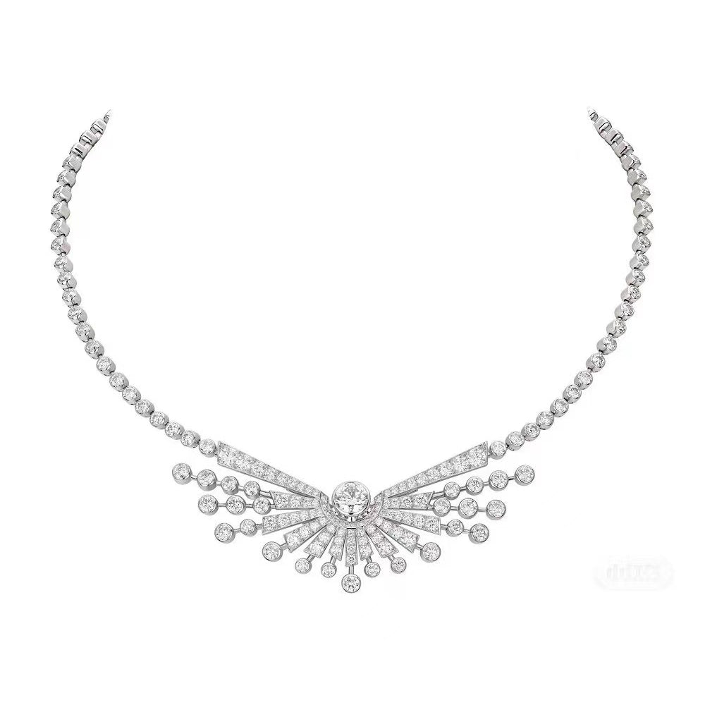 XNE-J85560 Radial Strip Fireworks Round Diamond Necklace