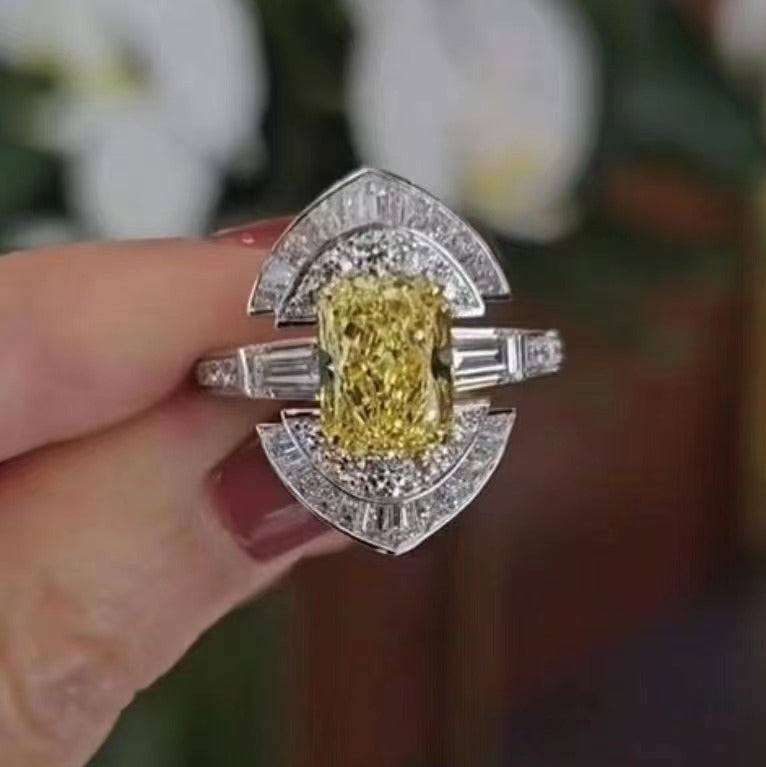 GLF-GR19143双肩梯方双扇形小八角主石围石直臂戒指戒指