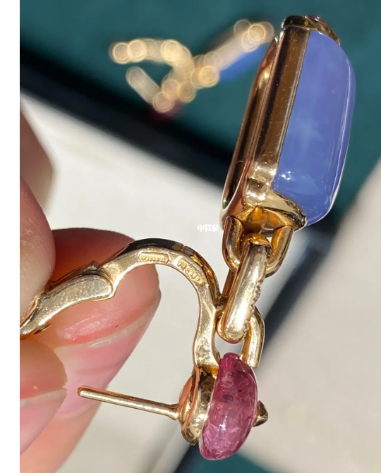 BGL-349552-OR856908 Peach tip tourmaline chalcedony earrings
