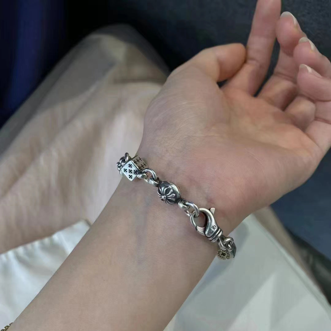 AMS-H51454 double-sided round cake-shaped cross & dice bracelet