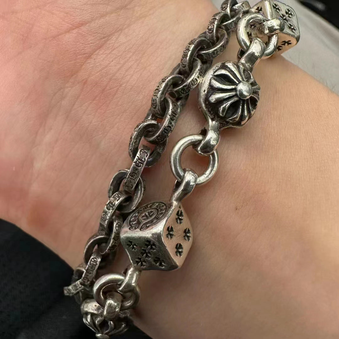 AMS-H51454 double-sided round cake-shaped cross & dice bracelet