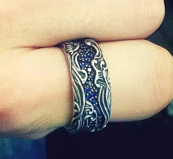 KLX-JZ58090099 Wave pattern pavé black diamond wide arm ring 22.5#