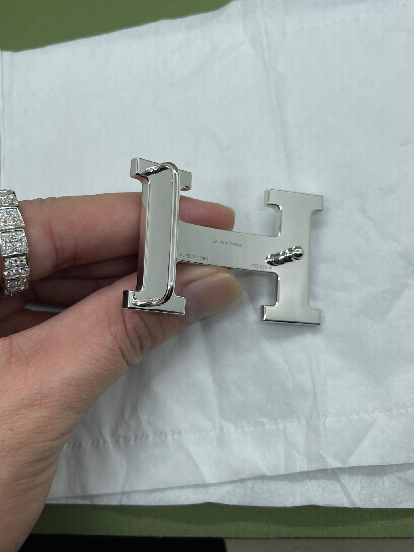AMS-H18G0015 middle dense diamond H belt buckle