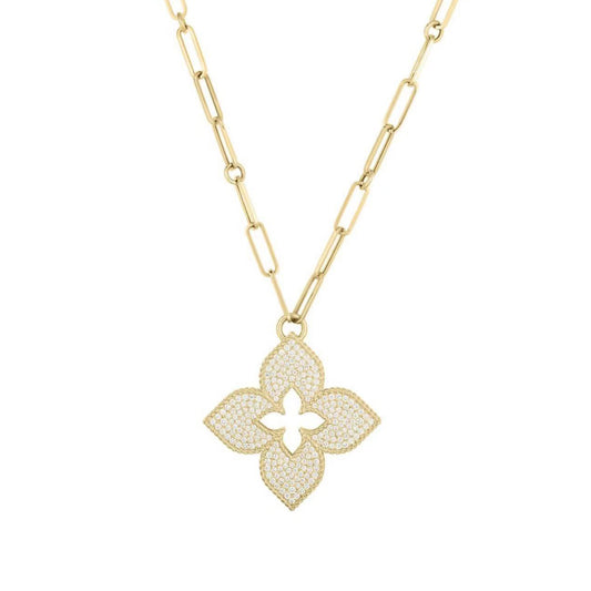 LBT-ADR777CL3316 34MM大版镂空密钻飞标形四叶草花项链