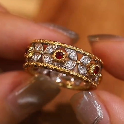 BQLT-RIN64668 8.2mm六钻四叶瓣花镂空皱褶异形直臂条形戒