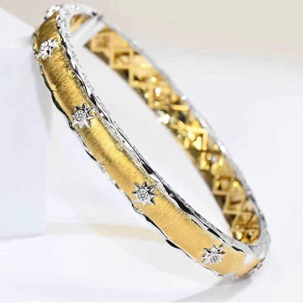 BQLT-BRC39759 7.4MM八芒星拉丝波面异形分色金边手镯