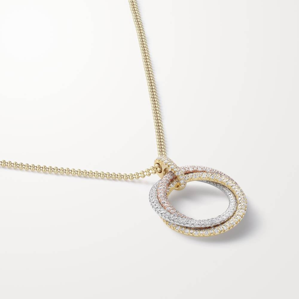 KDY-N7424444 26.9mm two rows of diamonds, three rings and three colors pendant