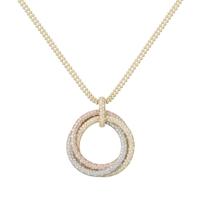 KDY-N7424444 26.9mm two rows of diamonds, three rings and three colors pendant