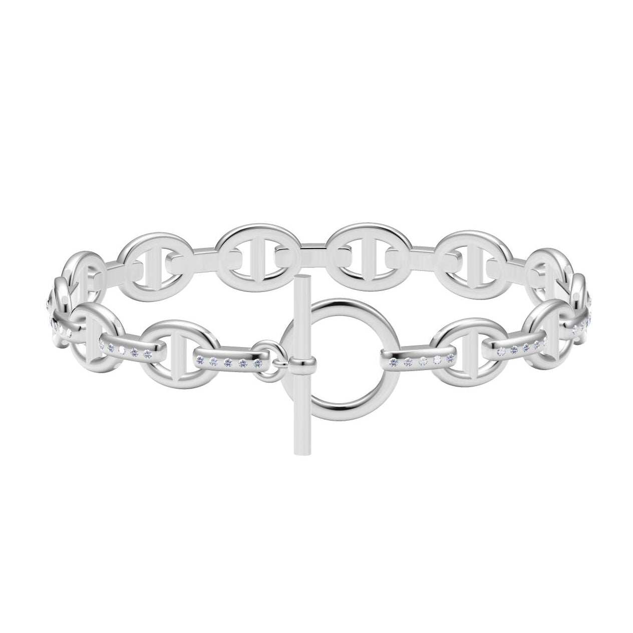 爱H仕-H220712猪鼻子半钻Q日字手镯16.5#