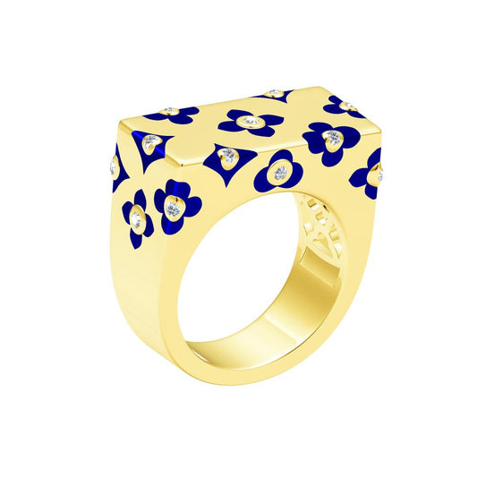 LV-HZR044梅花飞标珐琅方头戒指16.5#