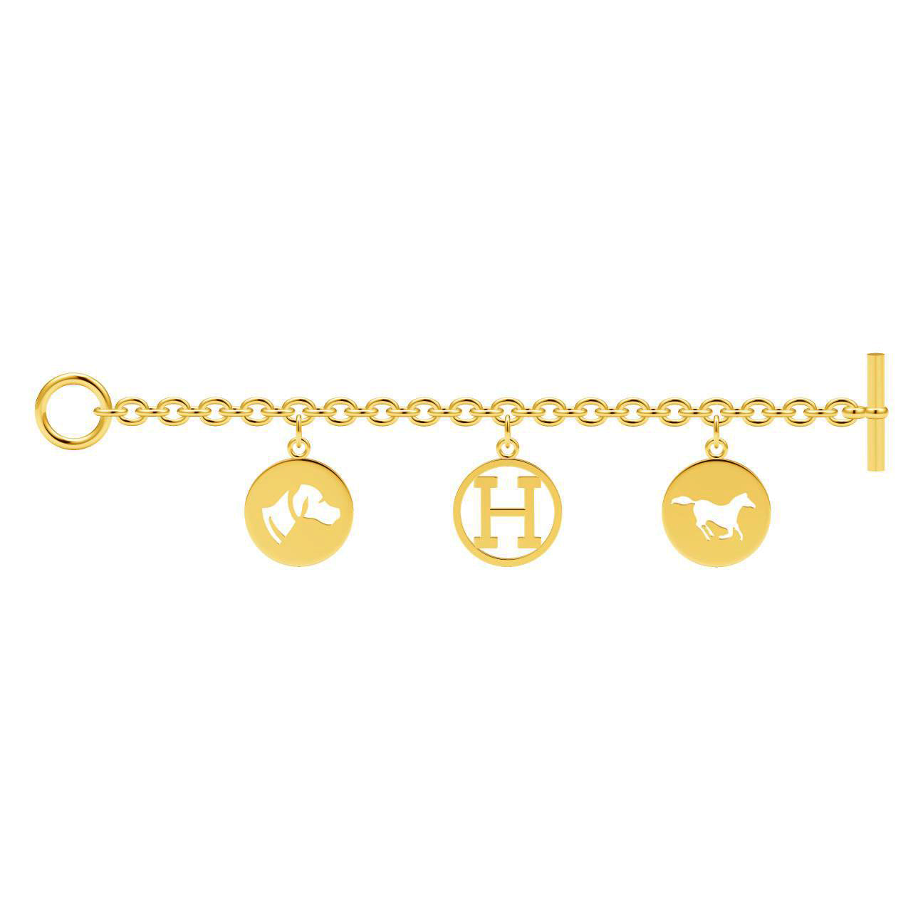 AHS-H29341 Light Gold Disc Letter H Animal Bracelet