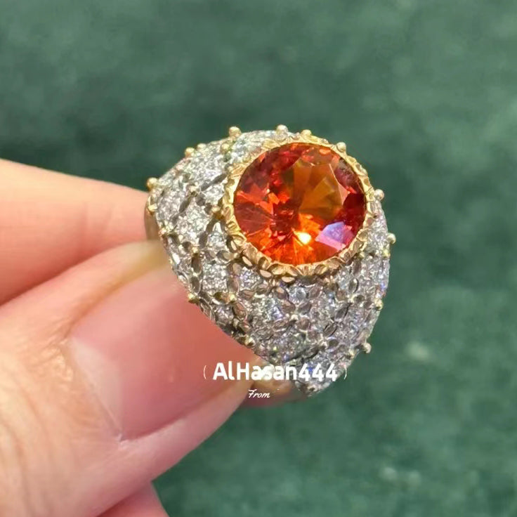 BQLT-RIN474882 lace bezel inlaid egg-shaped stone colored gemstone hollow large round arm ring