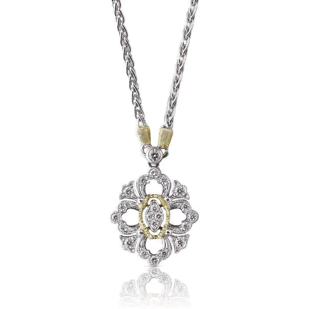 BQLT-JAUPEN013134 Small diamond-shaped lace peg chain pendant necklace