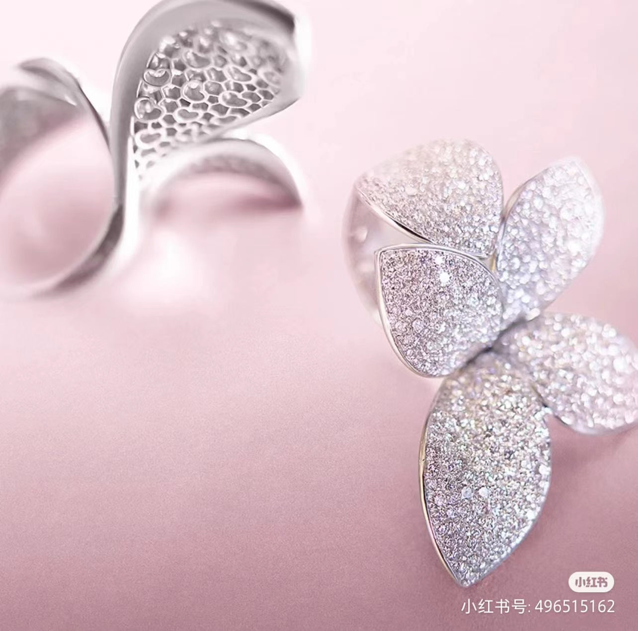 PB-15269B Large diamond-filled eight-leaf double-flower leaf ring