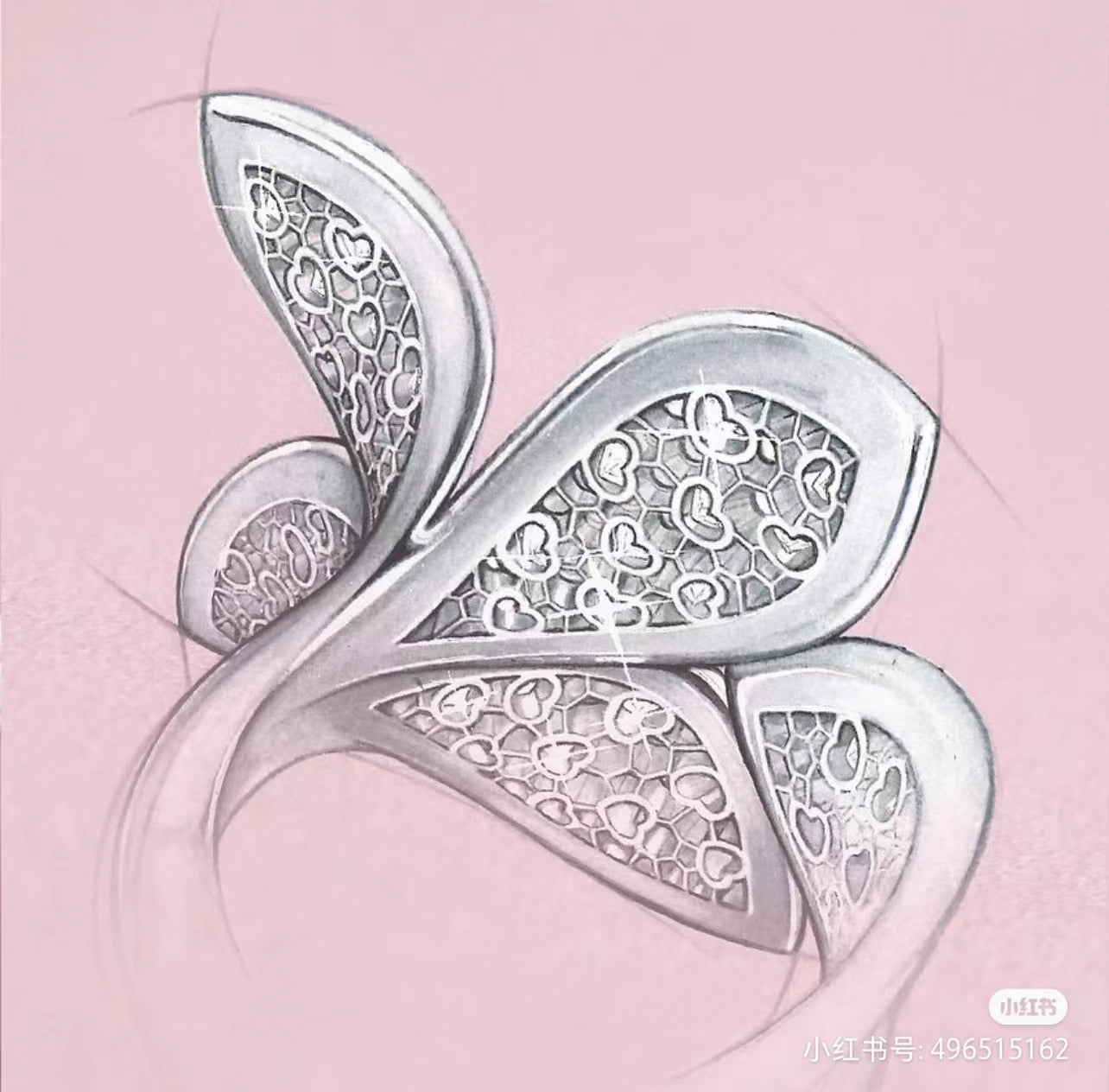 PB-15269B Large diamond-filled eight-leaf double-flower leaf ring