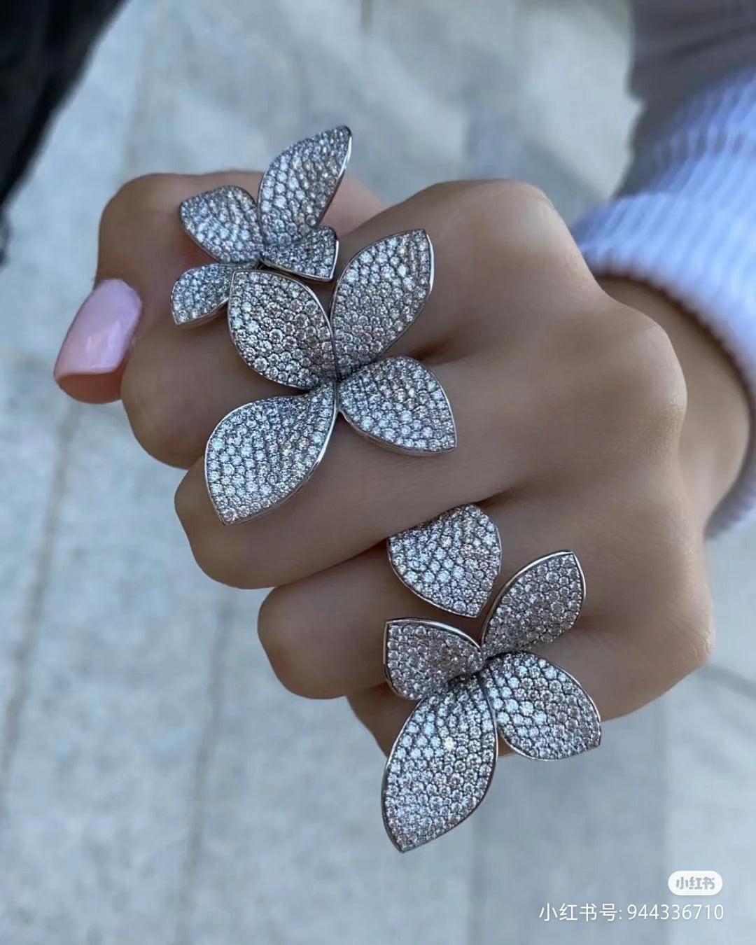 PB-15269B Large diamond-filled eight-leaf double-flower leaf ring
