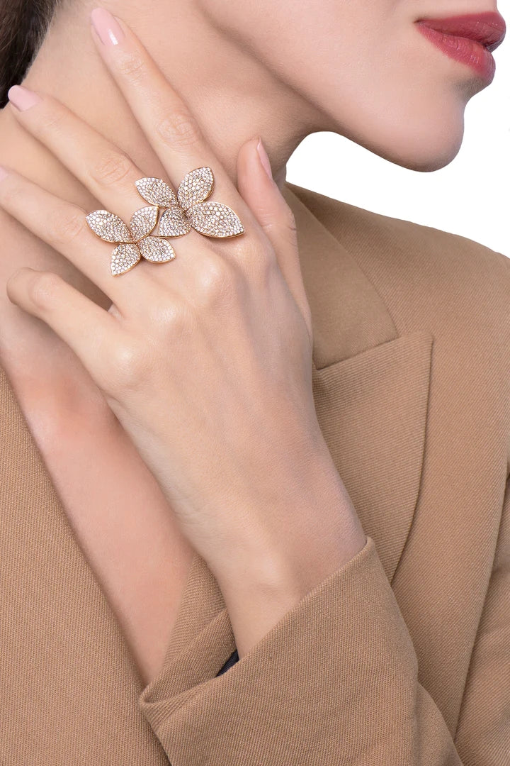 PB-15269B Large diamond-filled eight-leaf double-flower leaf ring