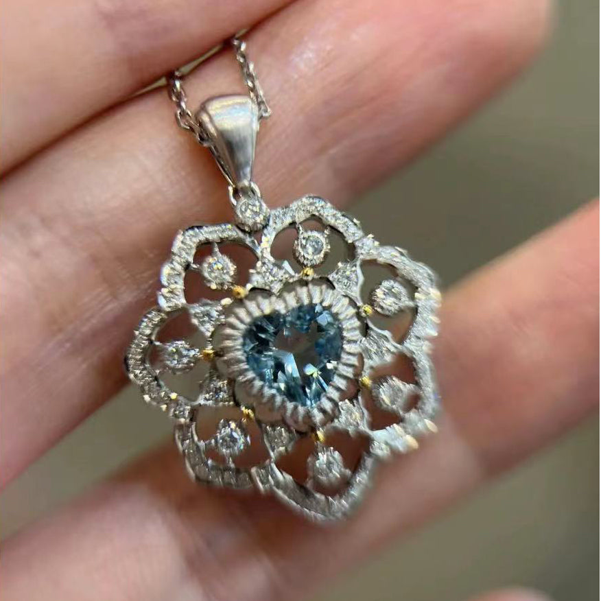BQLT-PEN107490 heart-shaped diamond bezel-set water wave flower-shaped stone hollow pendant