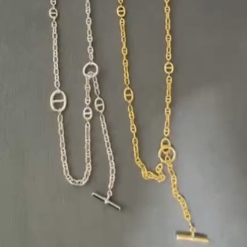 AMS-H828771 light gold pig nose Japanese character large necklace 90cm