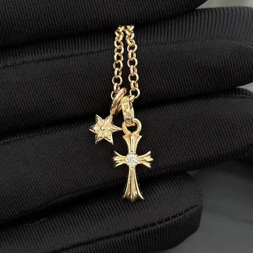 KLX-CH53682 single diamond cross six-pointed star pendant necklace