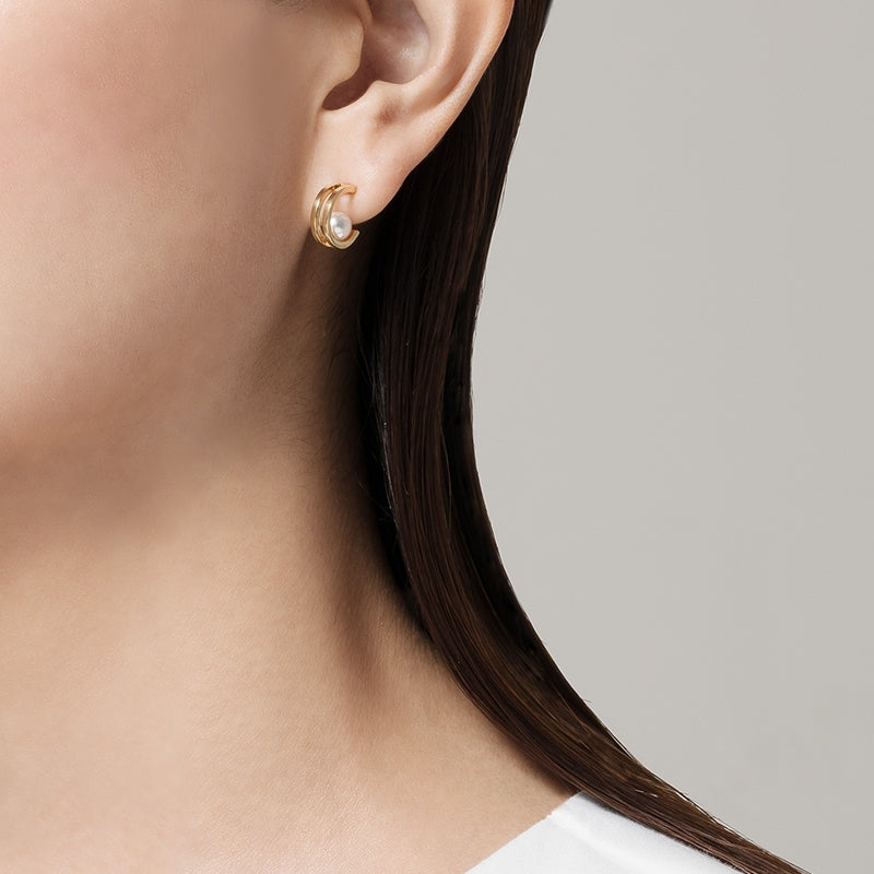YMB-PE-1723PK pearl 5mm C-shaped stud earrings