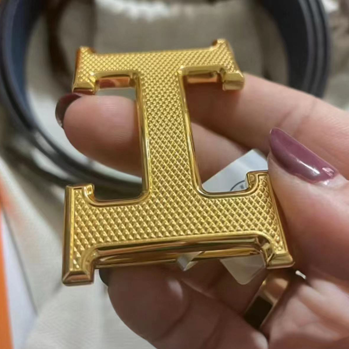 AMS-H073967C light gold particle nail H belt buckle