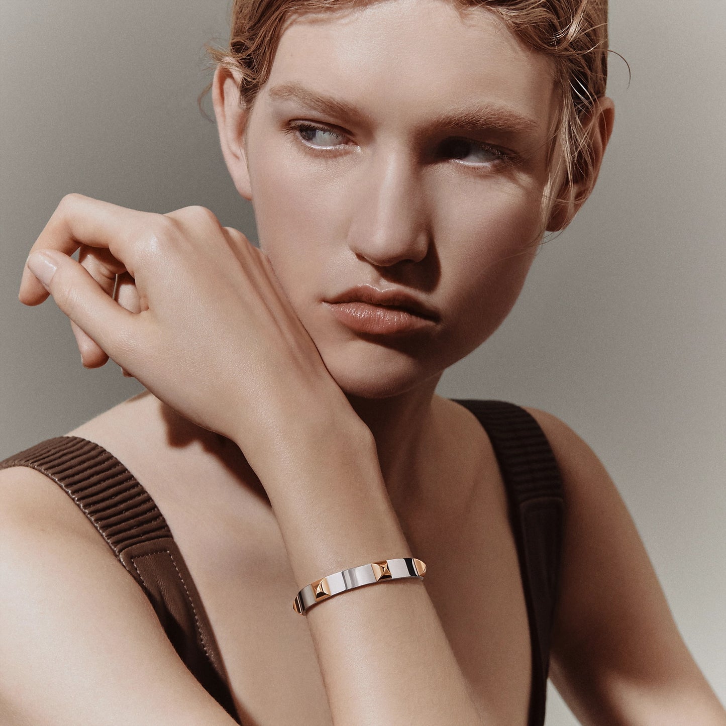 AMS-H121454B 8mm wide pyramid open bracelet