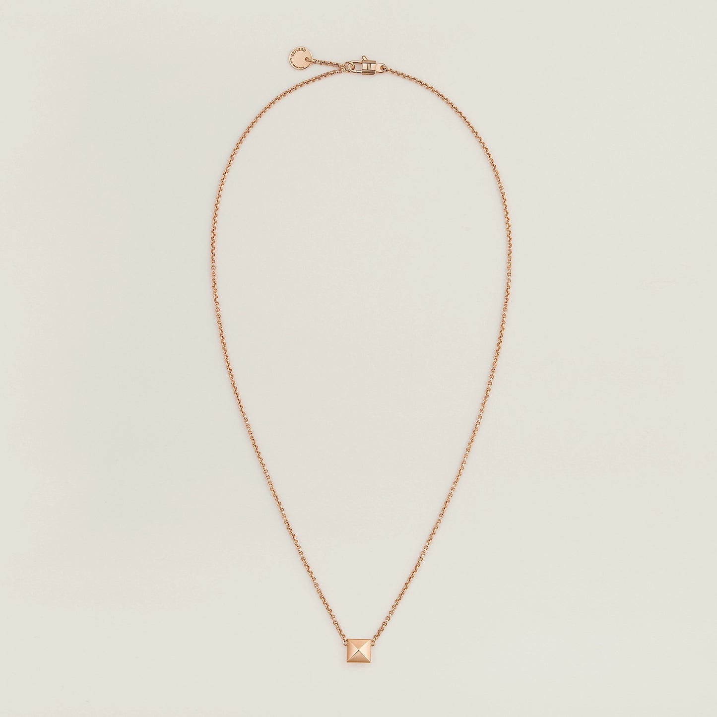 AMS-H223201B 7mm wide light gold pyramid chain pendant necklace