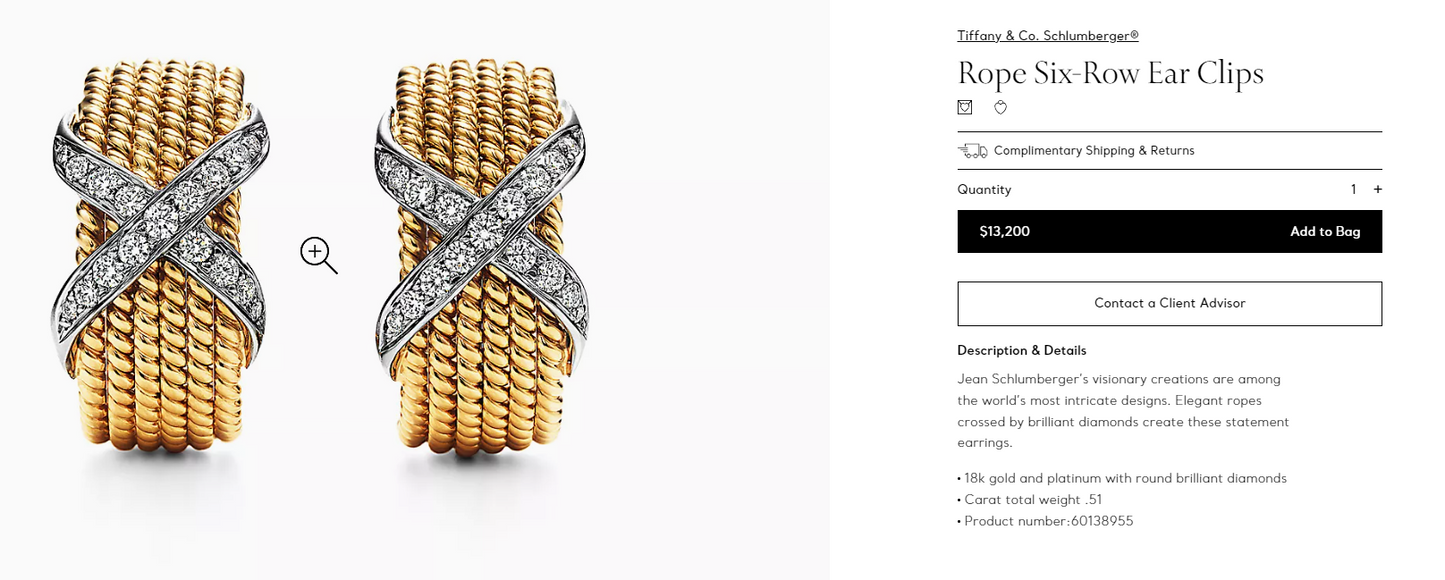 TIF60138955 twisted rope twist cross color ear clip