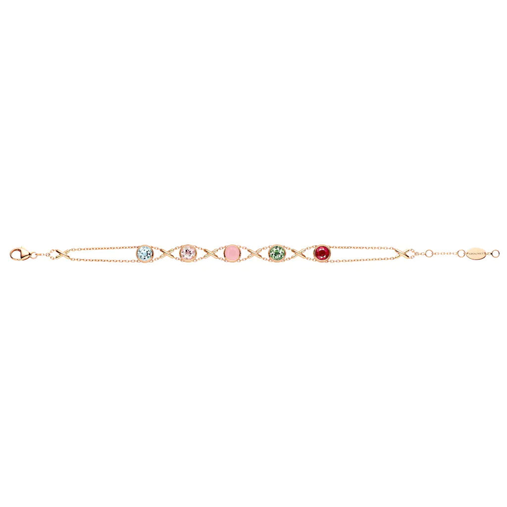 SM-085054 Bezel-encrusted cross-shaped 5-piece colorful gemstone blister bracelet