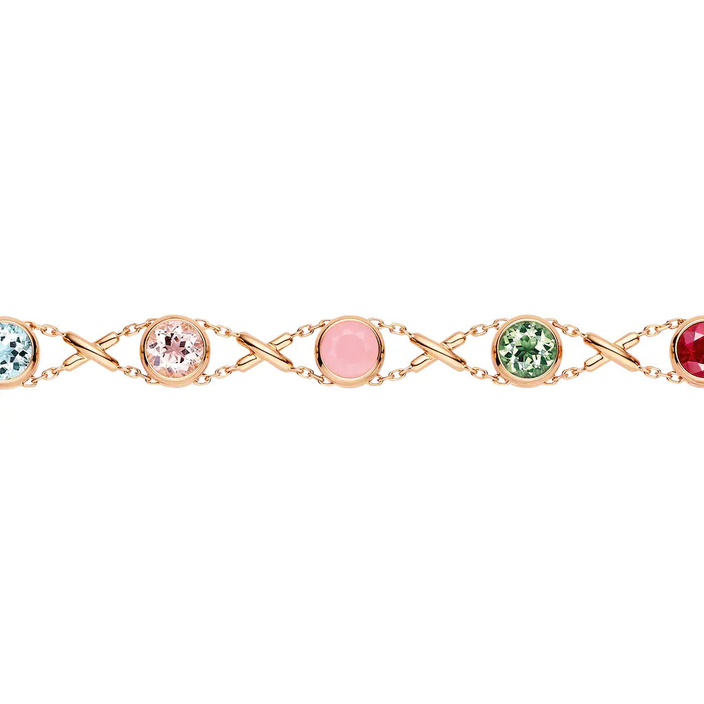 SM-085054 Bezel-encrusted cross-shaped 5-piece colorful gemstone blister bracelet